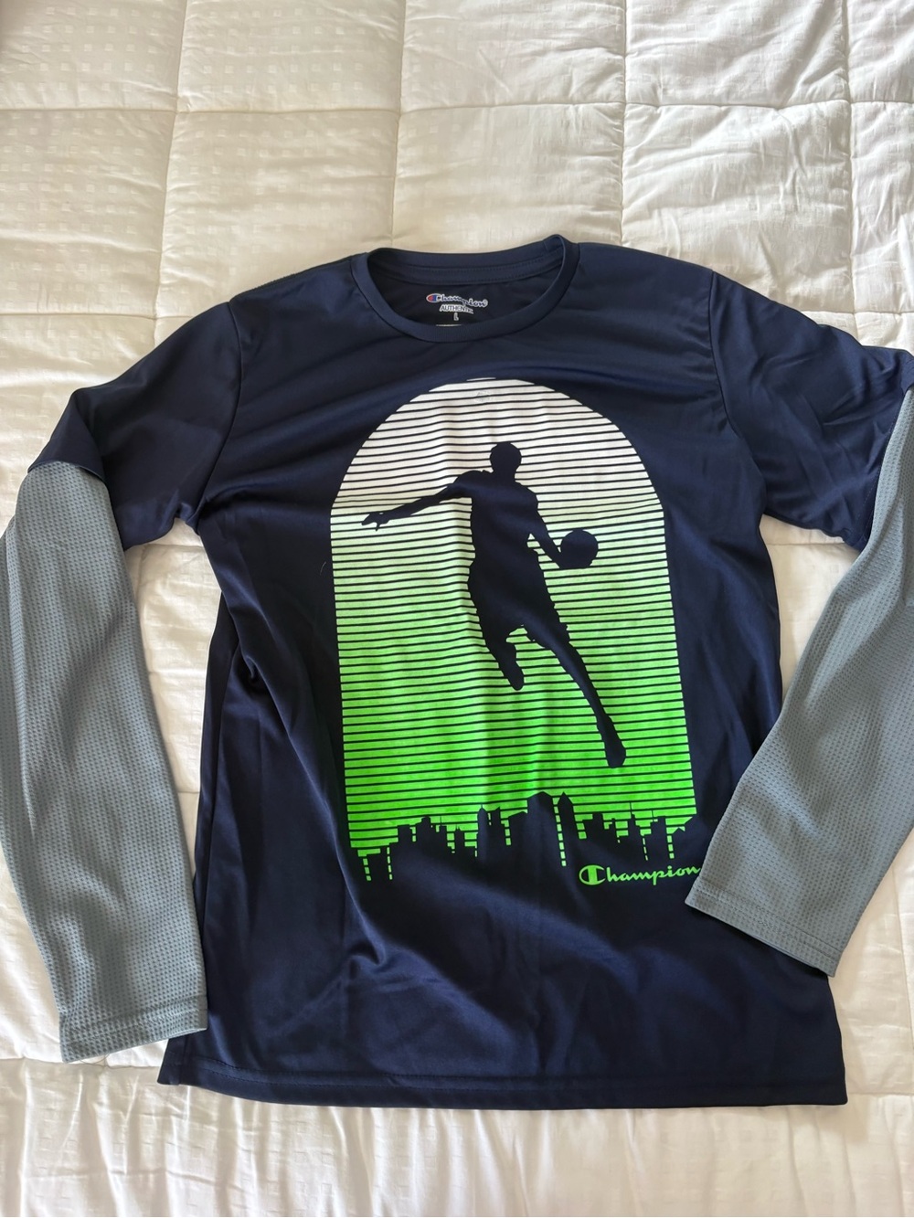 Champion Boys Navy Long-Sleeve Basketball Graphic Shirt - Green Accent